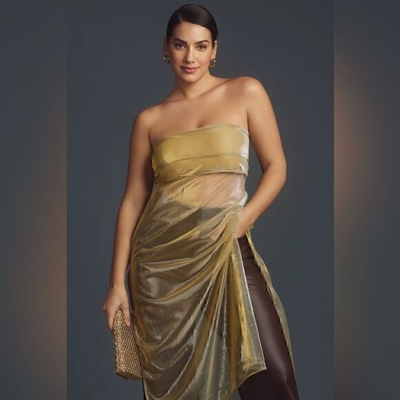 By Anthropologie Strapless Sheer Metallic Tunic Top NWT Size M - Picture 7 of 7